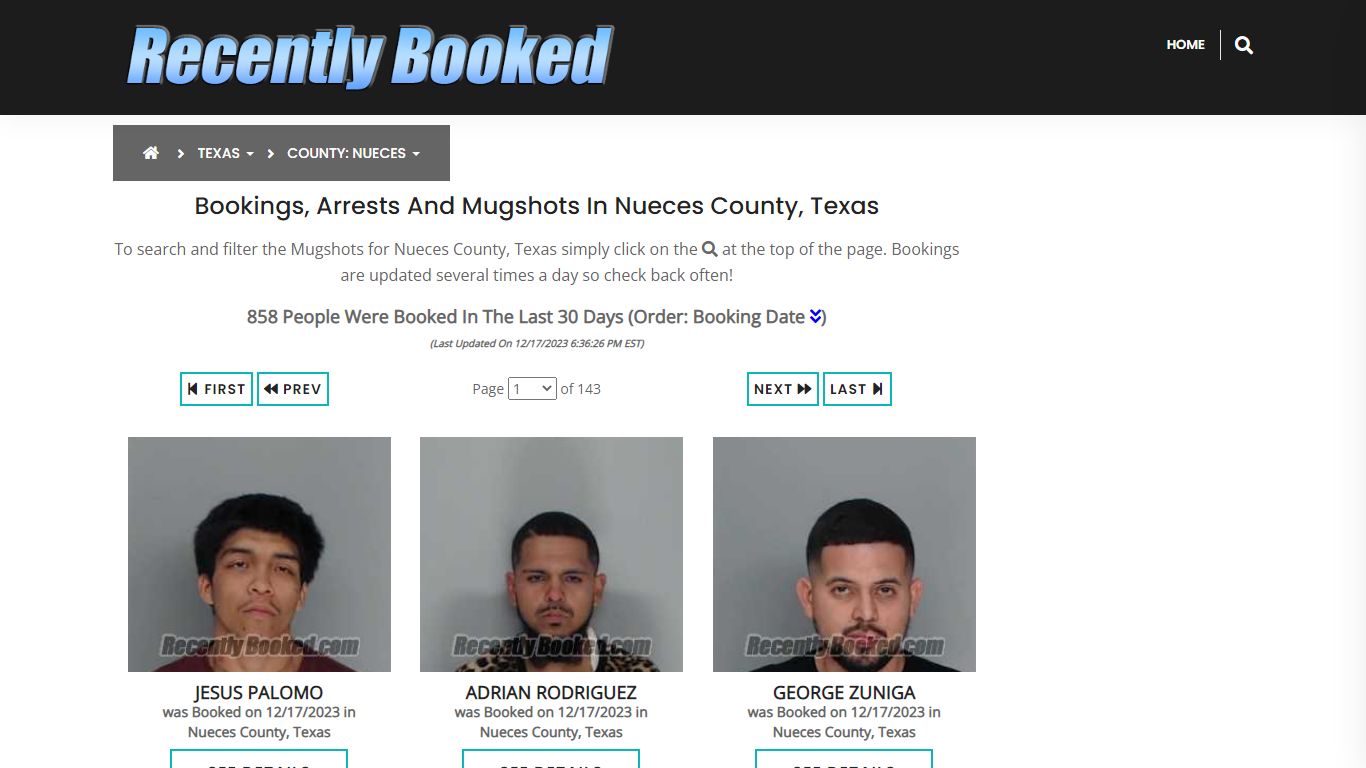 Recent bookings, Arrests, Mugshots in Nueces County, Texas